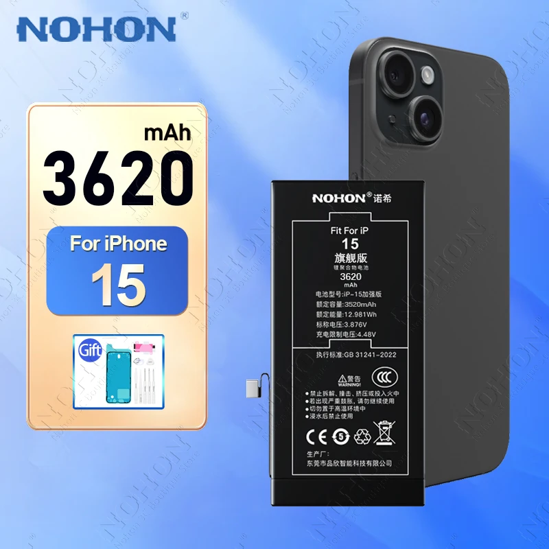 NOHON Battery for iPhone 15 14 Pro Max 13 12 Mini 11 High Capacity Phone Batteries For iPhone XS Max XR X SE 8 7 Plus Bateria