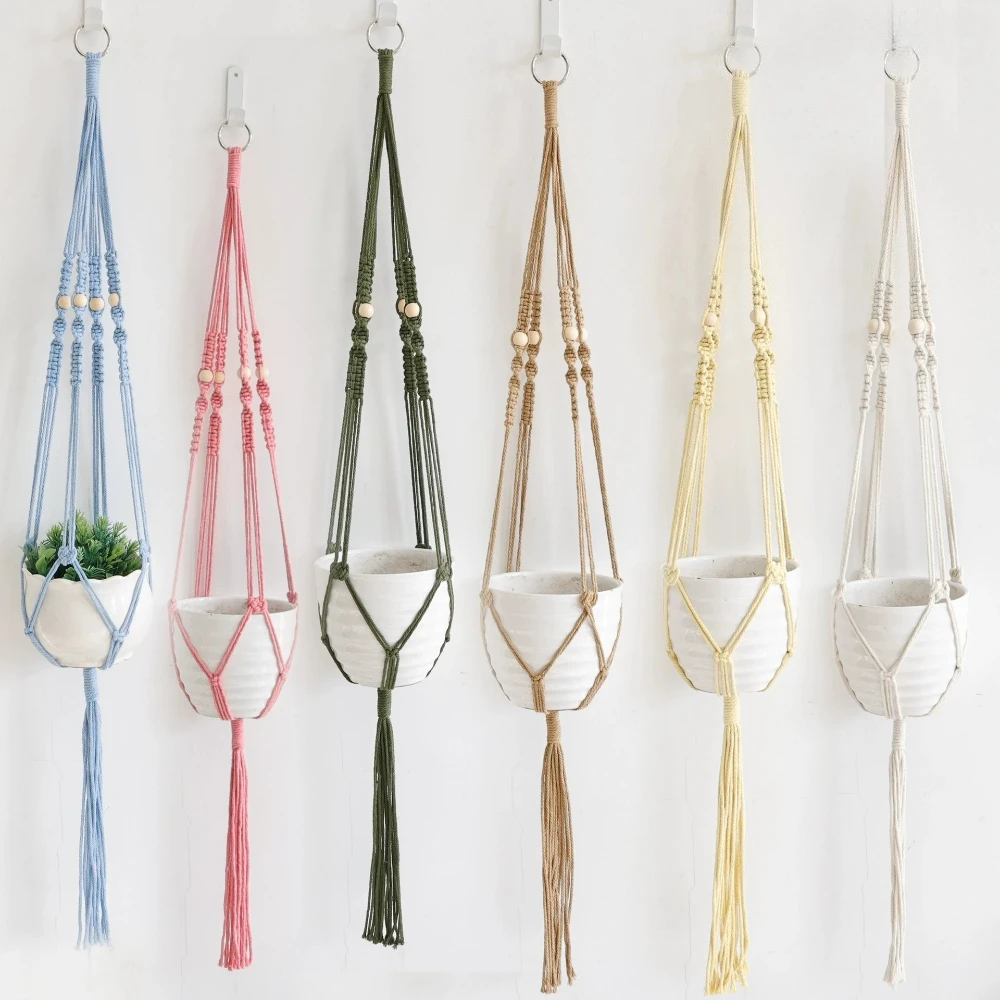 1pc Hanging Plant Handmade Macrame Plant Hanger Flower Pot Planter Hanger Wall Decor Courtyard Garden Hanging Planter Basket