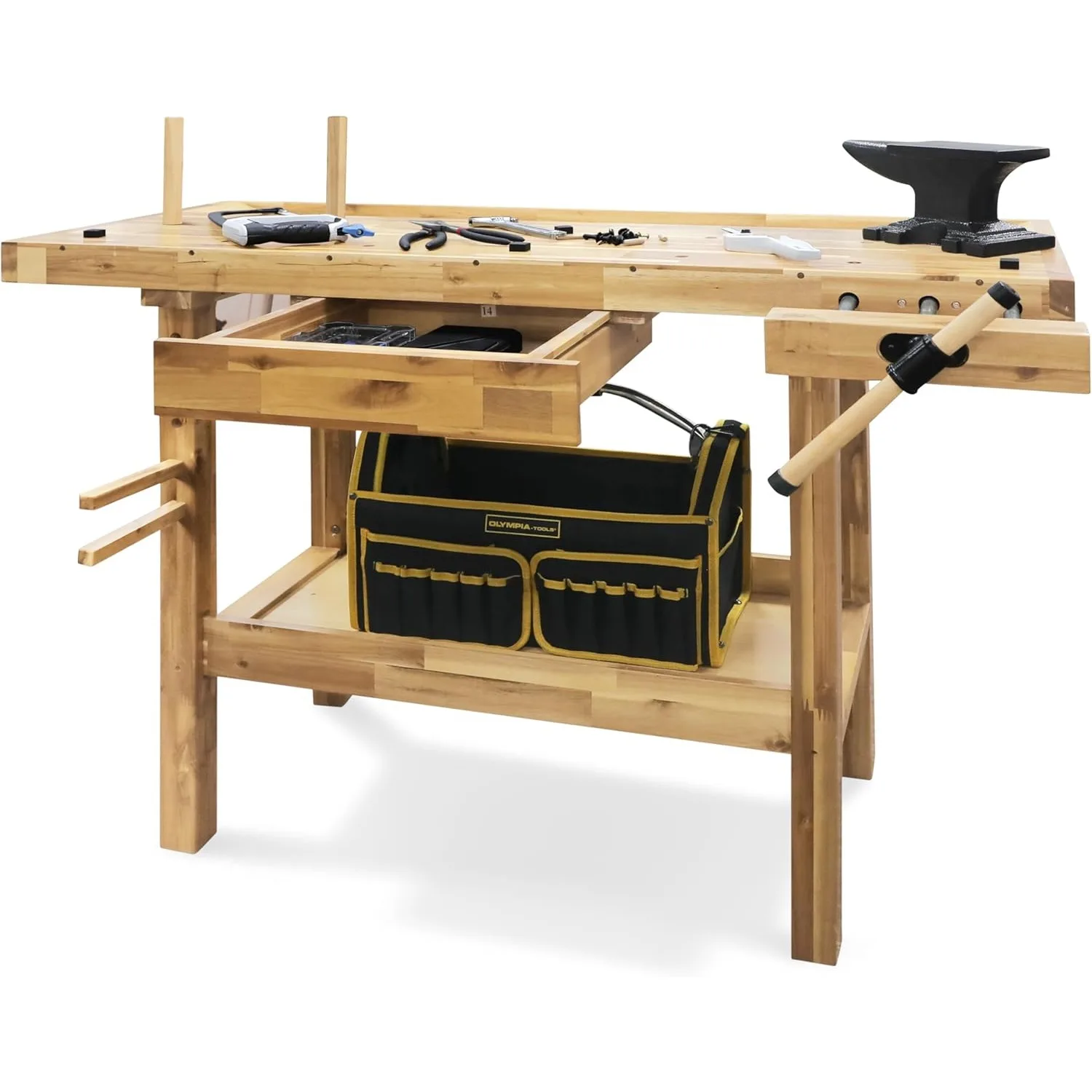 48-Inch Acacia Hardwood Workbench with Drawer - 330lbs Weight Capacity Heavy Duty Portable Wood Work Bench Table