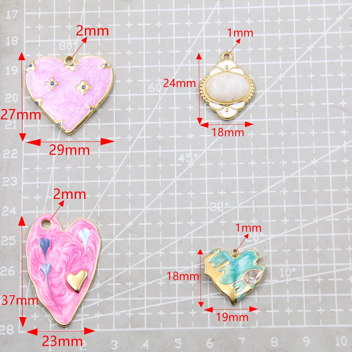 5Pcs 4 Style Multicolor Drip Oil Stainless Steel Flowing Sand Textur Heart Pendant DIY Bracelet Necklace For Jewelry Making