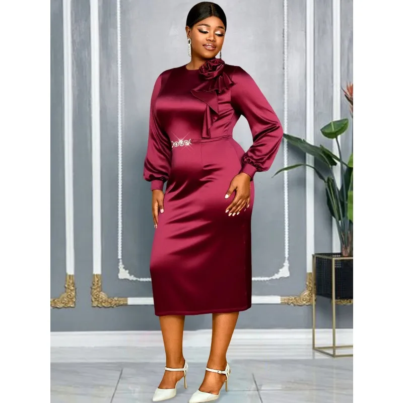 

L-4XLplus Size African Clothes for Women Summer Elegant African Long Sleeve Polyester Midi Bodycon Dresses Ankara Dresses