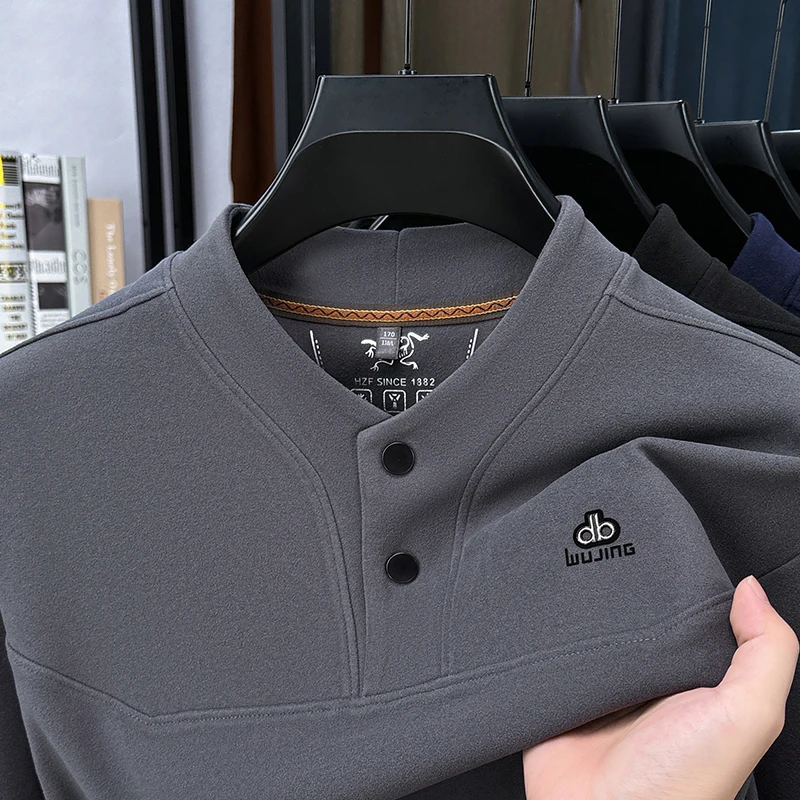 سويت شيرت رجالي أصلي بياقة واقفة وأزرار وأكمام طويلة ناعم ودافئ ومضاد للبيلينغ ملابس رجالية غير رسمية للخريف والشتاء #6