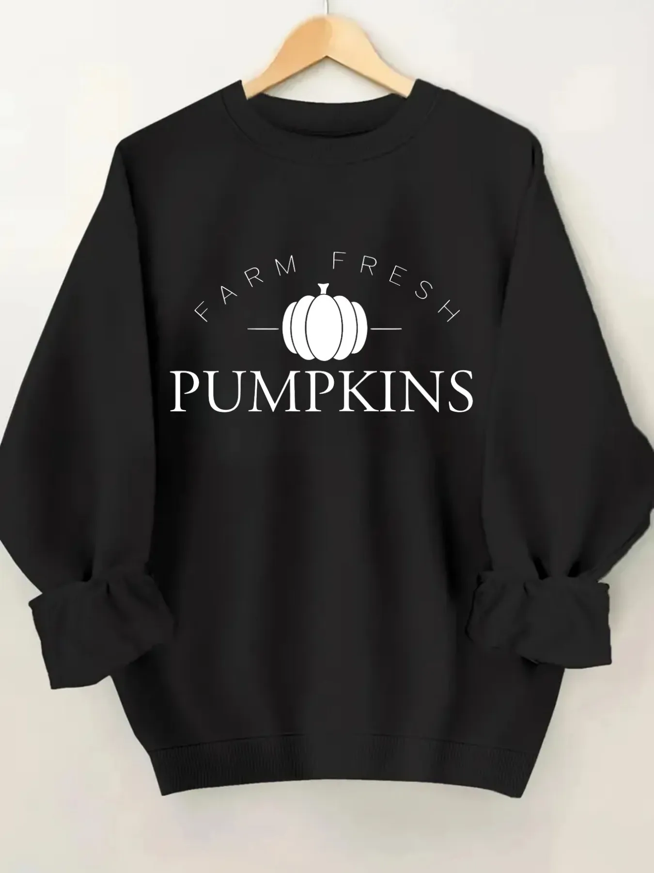 Women's Crew Neck Pullover Sweatshirt Farm Fresh Pumpkins Design, Soft Casual Long Sleeve, Daily Casual Top Outfit, Winter Women's Clothing, Thanksgiving Outfit