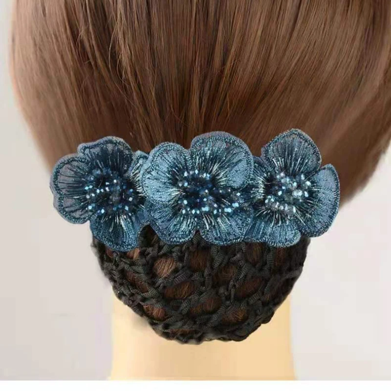 Fashion Elegant Flower Detachable Hair Net Hairpin Back Brain Spoon Spring Clip Headwear Hair Accessories for Women Gift Tiaras