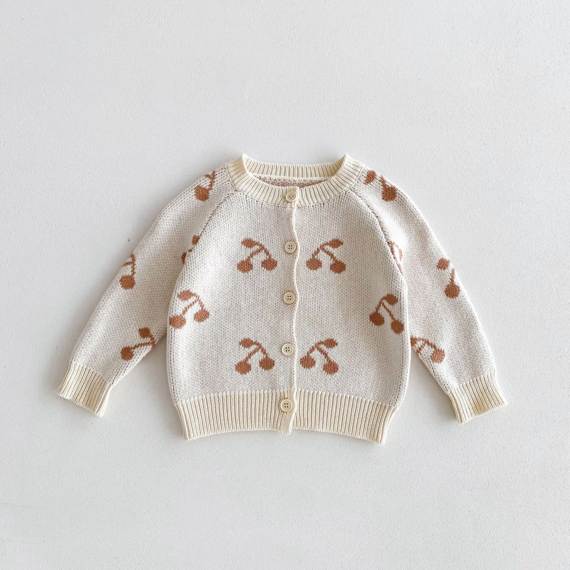 

Autumn New Children Cardigan Sweater Girls Cherry Print Long Sleeve Coat Toddler Casual Knitwear Kids Versatile Knitted Jacket