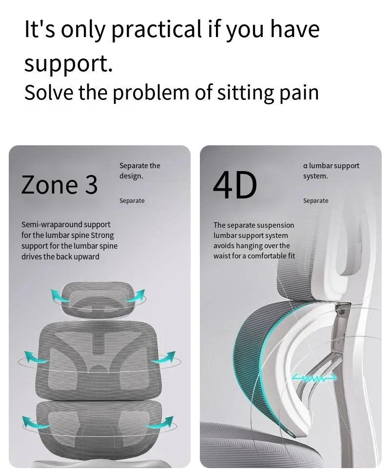 3D Lumbar Support Swivel Desk Adjustable Seat Christmas Office Ergonomic Chair Mesh Liftable E-sports Aluminium Foot Gaming