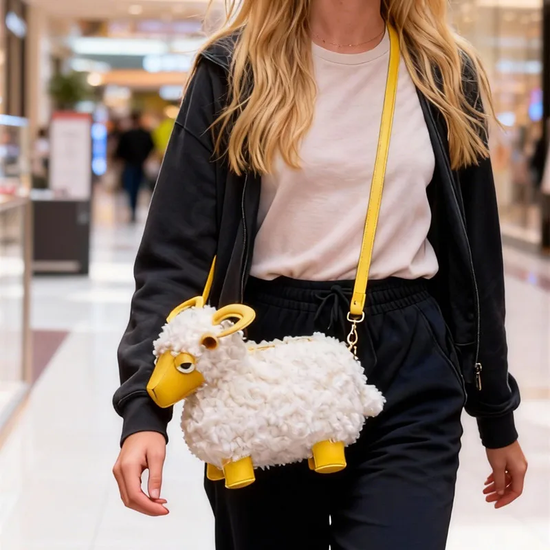 New Fashion Design Cute Sheep Shape High-end Crossbody Bag Women's Soft Animal Cartoon Handbags Lady Trendy Luxury Dress Bag