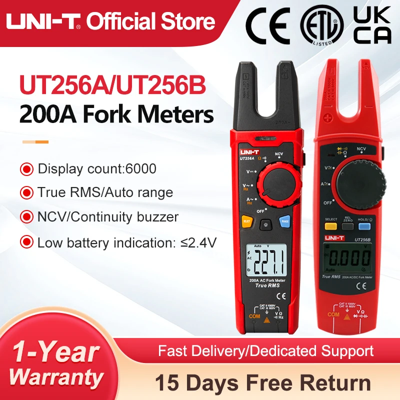 UNI-T Clamp Meter UT256B UT256A 200A Amperimetric Clamp 6000 Counts Fork Meters NCV Digital Ammeter Pliers Resistance Test