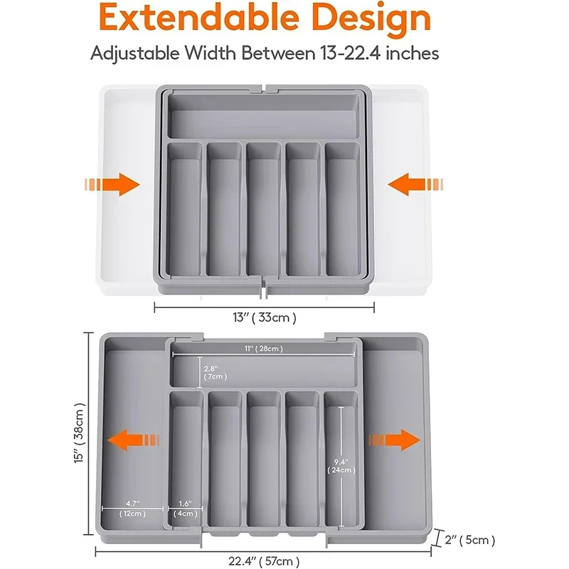 Expandable Cutlery Drawer Organizer, Adjustable Kitchen Utensil Tray Set, Compartment Flatware Storage Divider