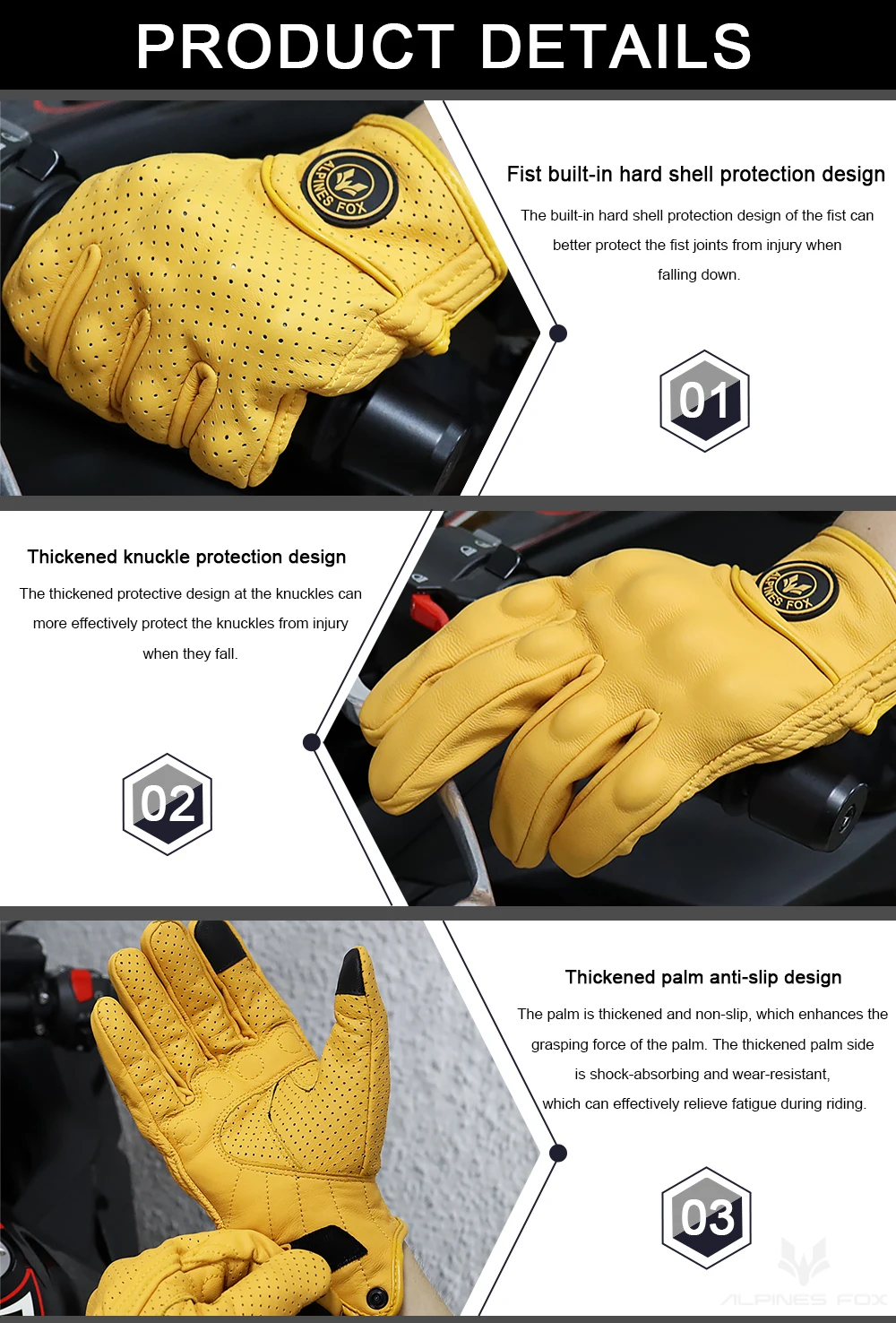 Vintage Ziegenleder Motorradhandschuhe Sommer Herren Gelb Retro Leder Motorradfahrer Guantes Motorrad Motocross Handschuh M-XXL – Detail 11
