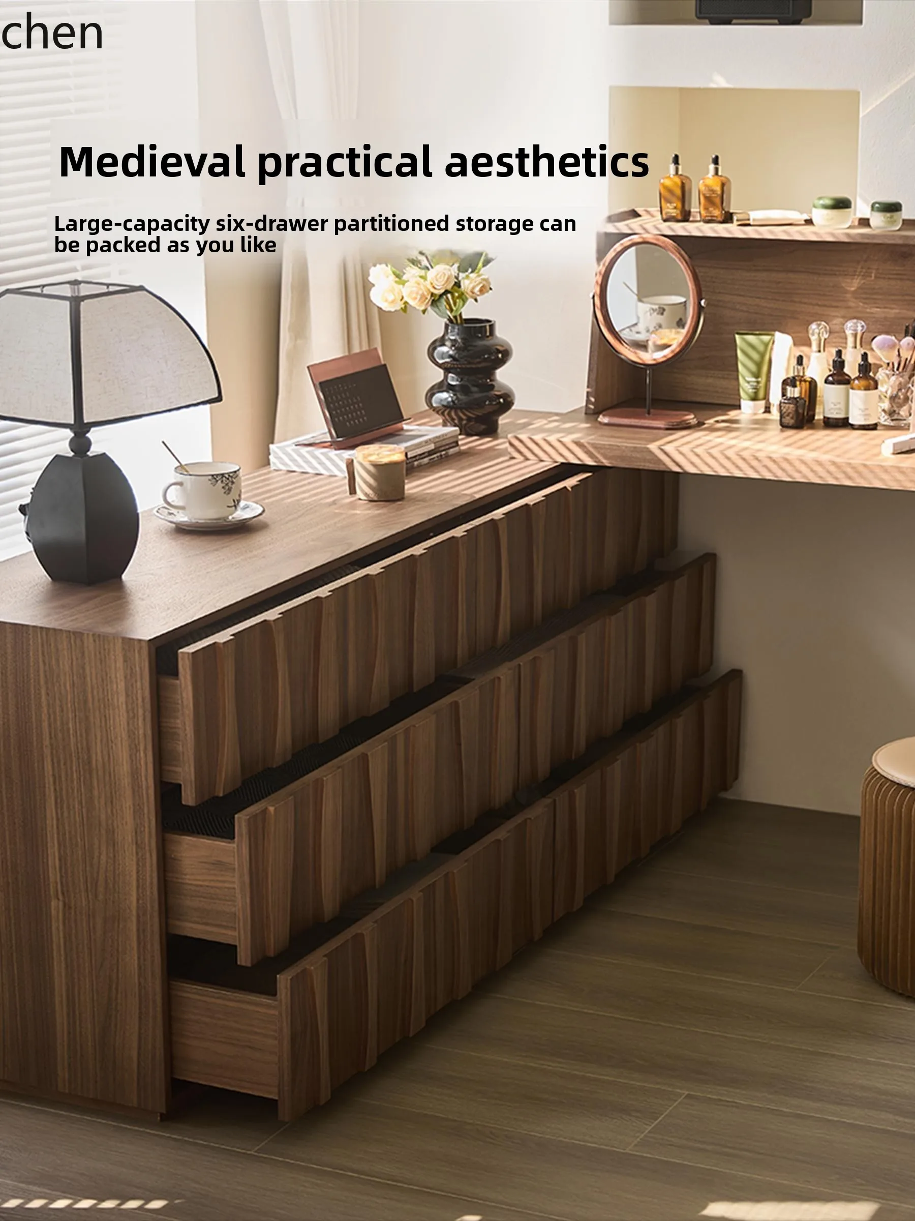 Dressing Table Bedroom New Model Master Bedroom Small Makeup Table Chest of Drawers Integrated Vintage Style Retro