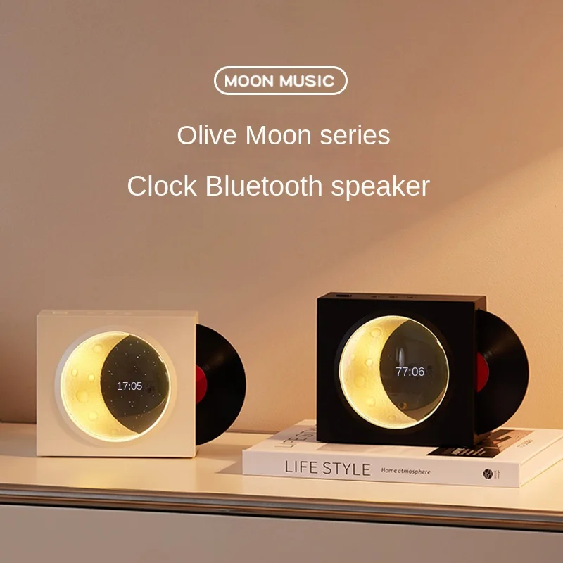 Retro Black Gel Range Moon Bluetooth Speaker USB Outdoor Multi functional TF Card Moon Clock Speaker Starry Sky Atmosphere Light