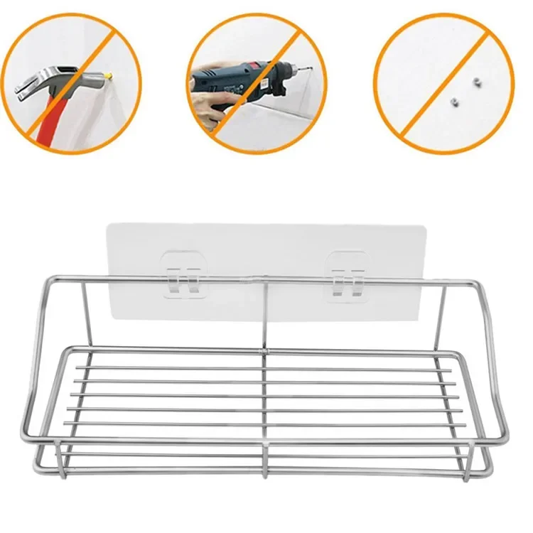 Bathroom Shelf Kitchen Storage Rack Stainless Steel Punch-Free Wall Mounted Shelf Shower Kitchen Wall Storage Organizer Rack