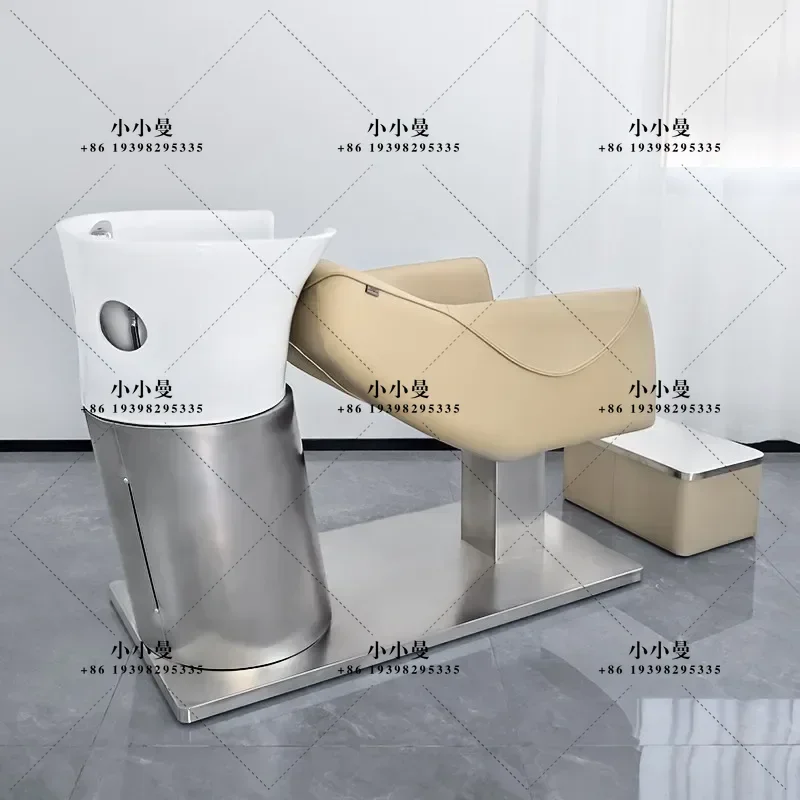Internet celebrity barber shop shampoo bed hair salon special semi-reclining hair salon stainless steel ceramic basin flush bed