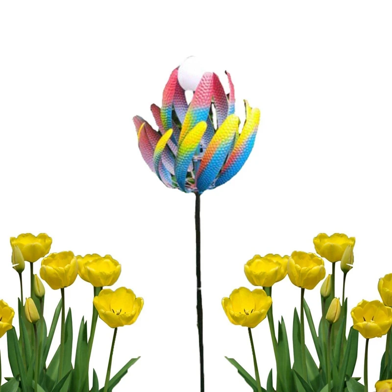 Giradores de vento de jardim - Estacas de metal decorativas com estacas de jardim e luz movida a vento - Decoração de quintal durável e fácil de usar