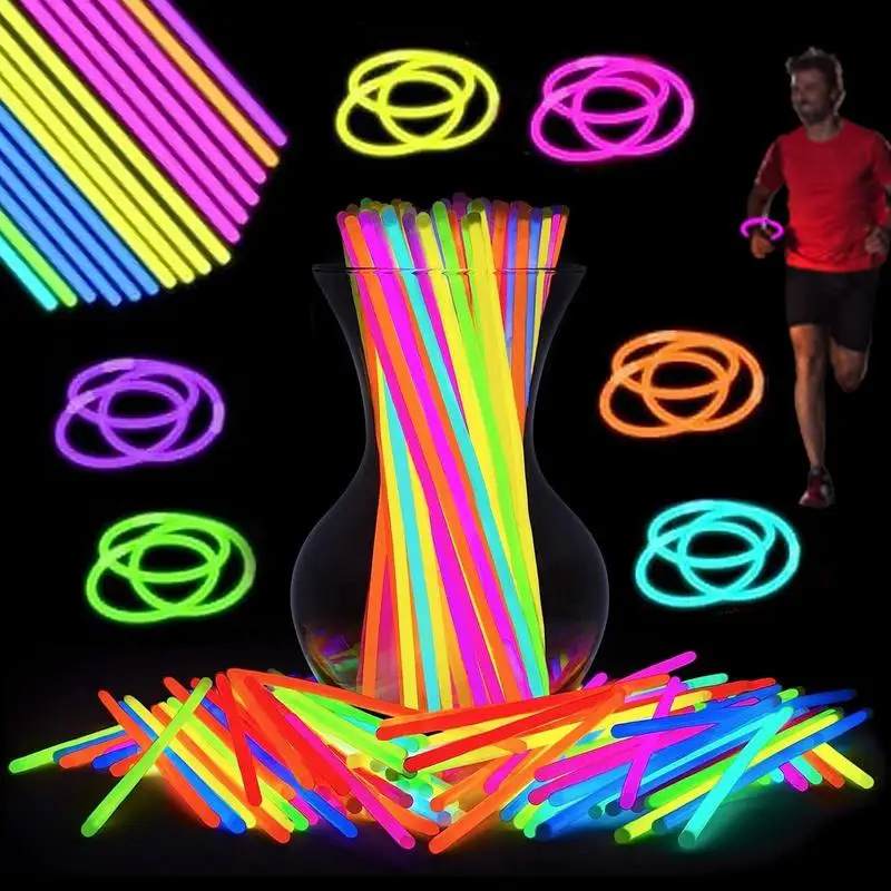 Glow Sticks 100 Pack 100 Pcs Camping Lighting Stick With Connector 8-inch Ultra Bright Glow In The Dark Stick For Concert