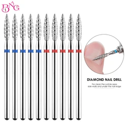 BNG 5Pcs Tornado Flame Diamond Nail Drill Bit 3/32 Shank Manicure Cutters Rotary Burr Drill Accessories Spiral Nail Mills Tools