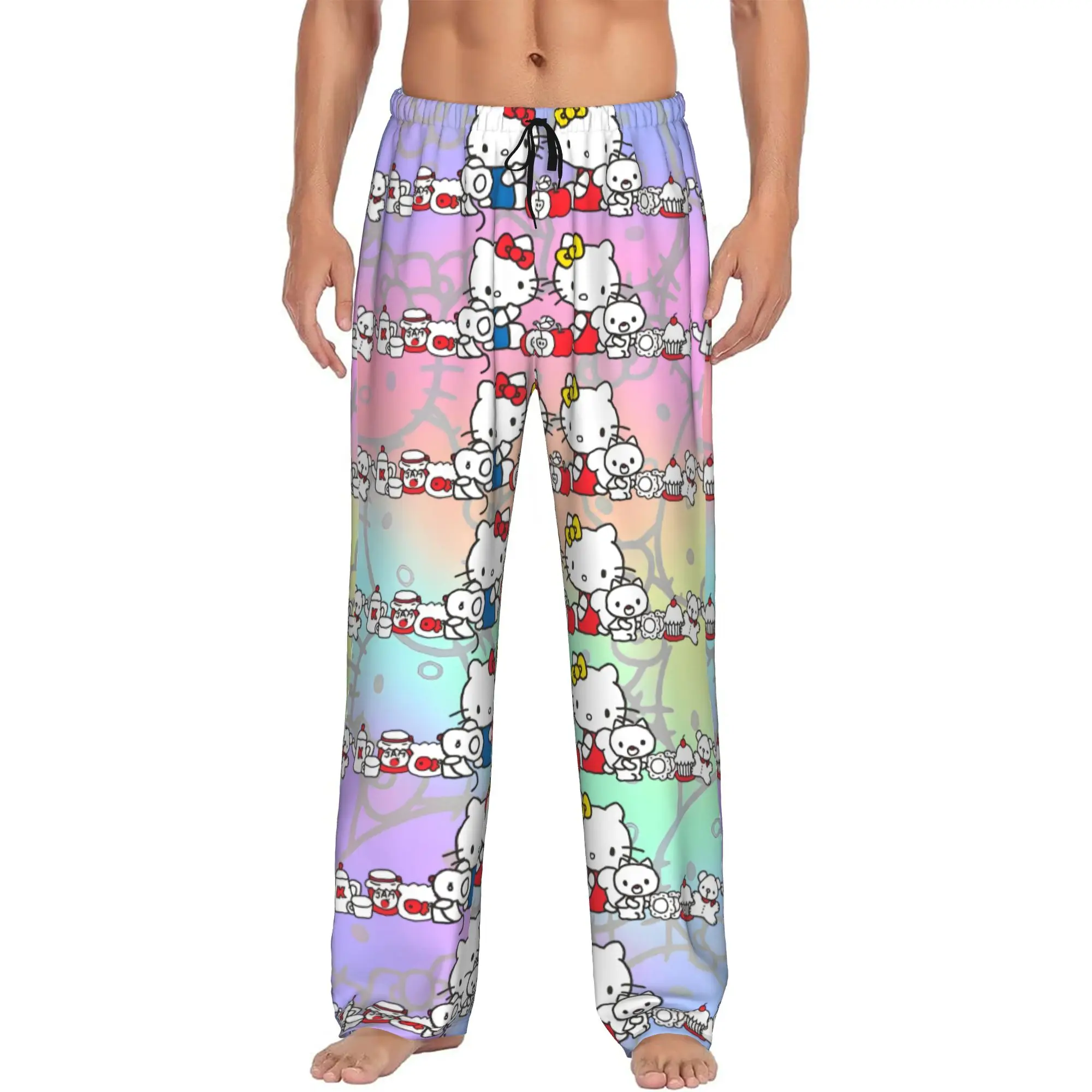 

Custom Cat-Cartoon Pajama Pants Men's Anime Cartoon Lounge Sleep Stretch Sleepwear Bottoms with Pockets