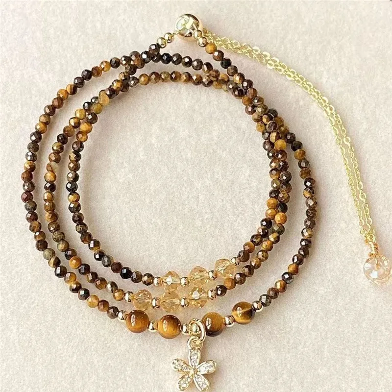Natural Tiger's‑Eye Small Bead Multi‑Loop Bracelet Fashion Stackable Beaded Bracelet Best Friend Gift Crystal Jewelry Wholesale