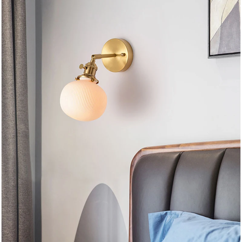 Fumi Modern Wall Sconce Lamps Lighting Fixture,White ceramics Wall lamp with Copper lamp Holder for Living Room Bedroom Bedsi