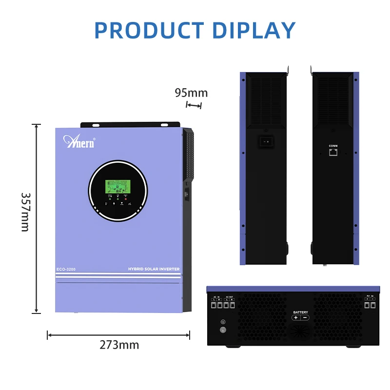 Anern Mppt Solar Inverter 3KW 4.2KW 6.2KW Off Grid 24V 48V Inverter 12V 220V Pure Sine Wave Dual Output MPPT 80A 120A