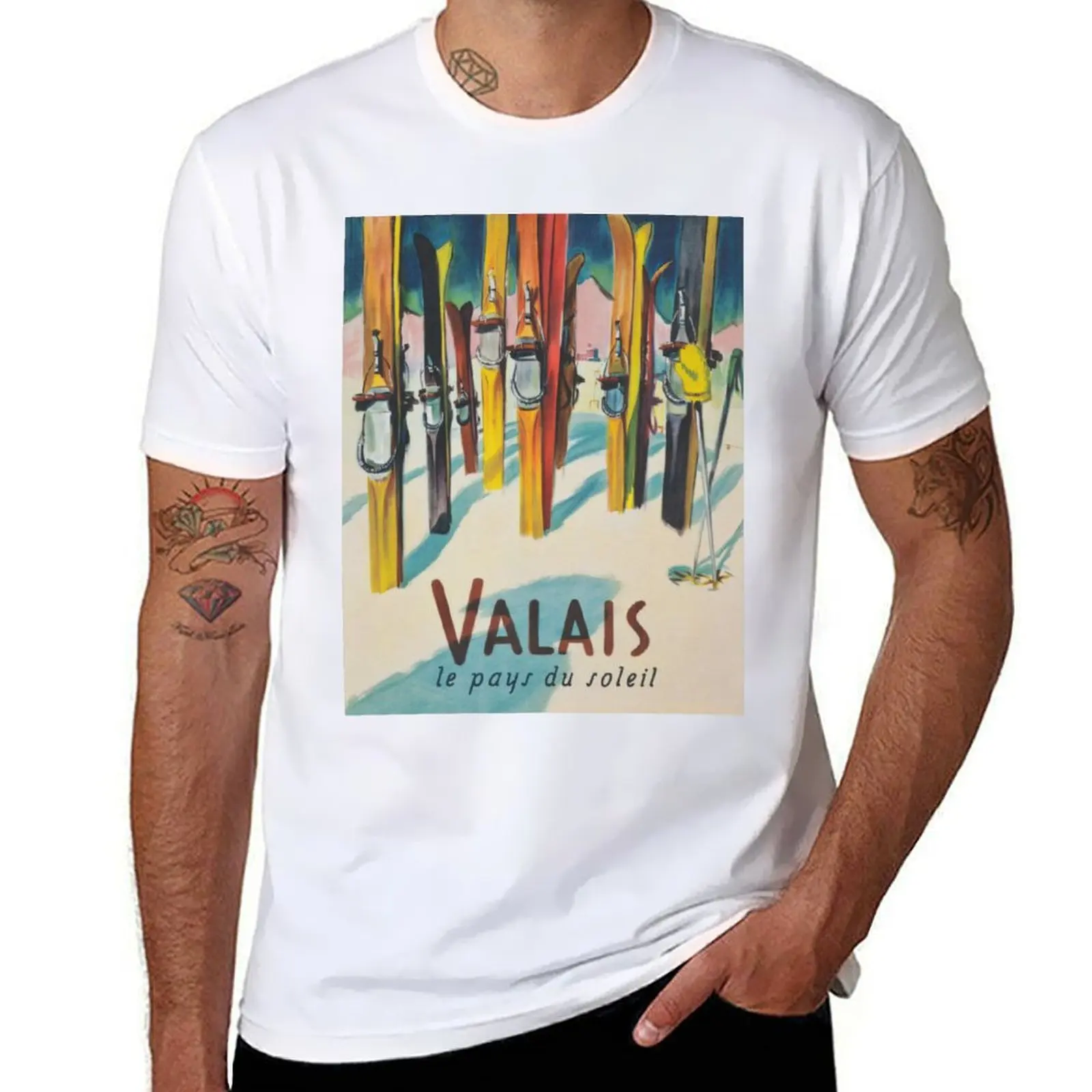 

Valais, Switzerland Vintage Ski Travel Poster T-Shirt g man t shirts for men man t shirt graphic t shirt man designer T-shirt