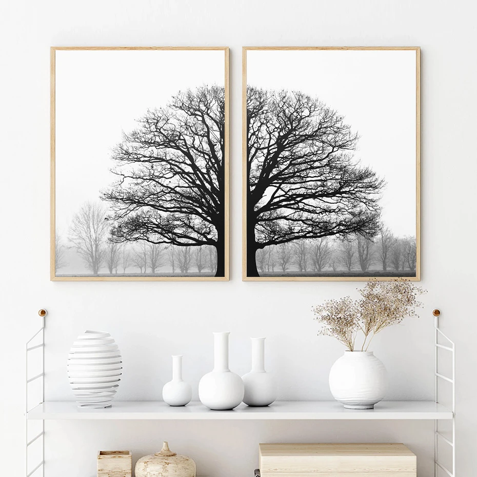 

2PCS Black White Tree Branch Poster Scandinavian Landscape Decorative Paitnings Canvas Wall Art Pictures Living Room Home Decor