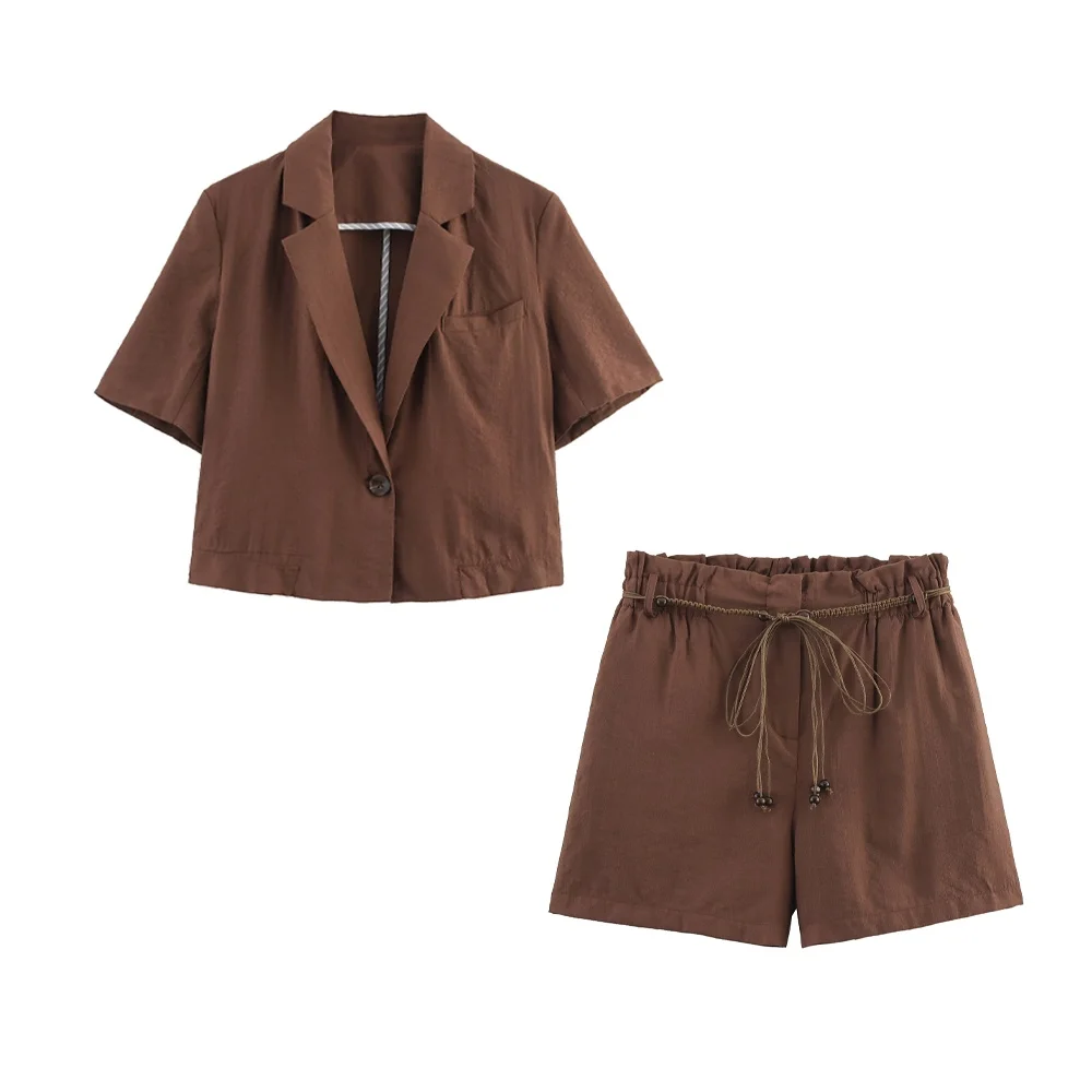 

women's short sleeved suit jacket casual pants lace up decoration spring and summer new casual women's clothing