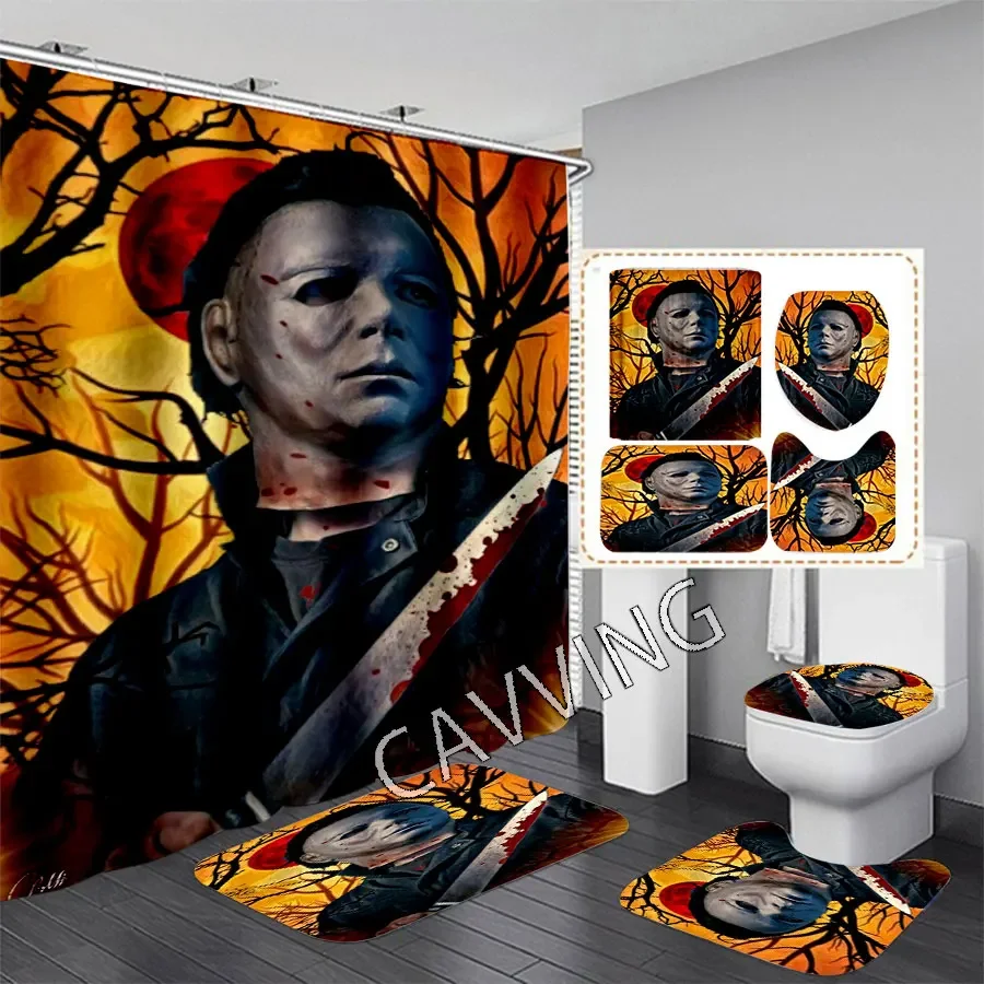 Michael Myers  3D Printed  Shower Curtain Waterproof Bathroom Curtain Anti-slip Bath Mat Set Toilet Rugs Carpet Home  02