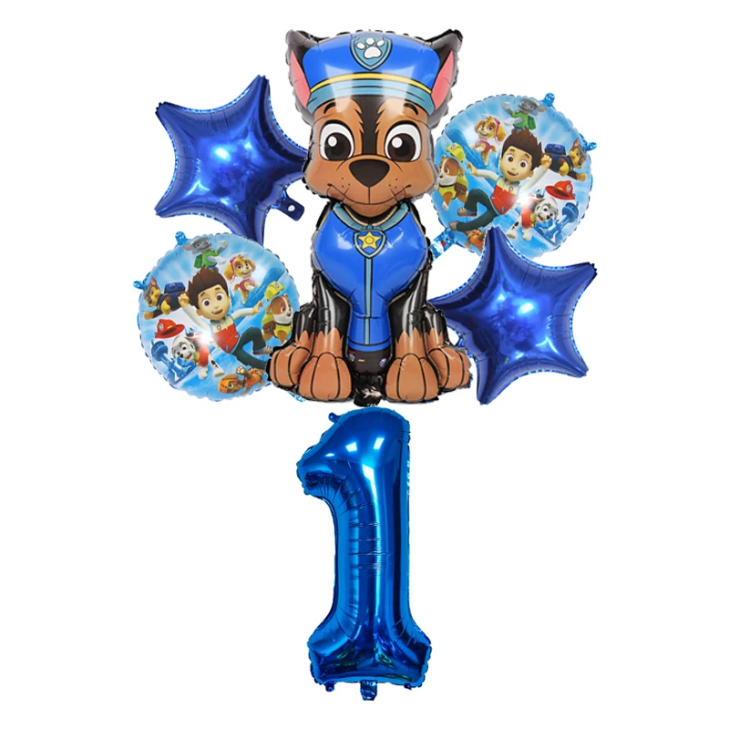 6Pcs Cartoon Paw Patrol Foil Balloon Birthday Number Balloon Childrens Party Decoration Baby Gift Party Chase Marshall Balloon