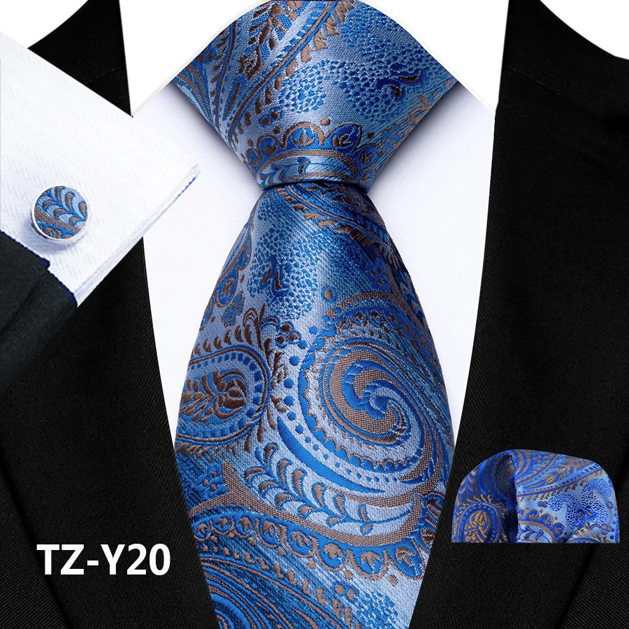 Paisley-Krawattenset für Herren, luxuriöse Krawatte, Einstecktuch, Manschettenknöpfe, 3-teiliges Set, klassische florale Krawatte, Einstecktuch für Anzug, Hochzeit, Business, Cravata – Detail 24