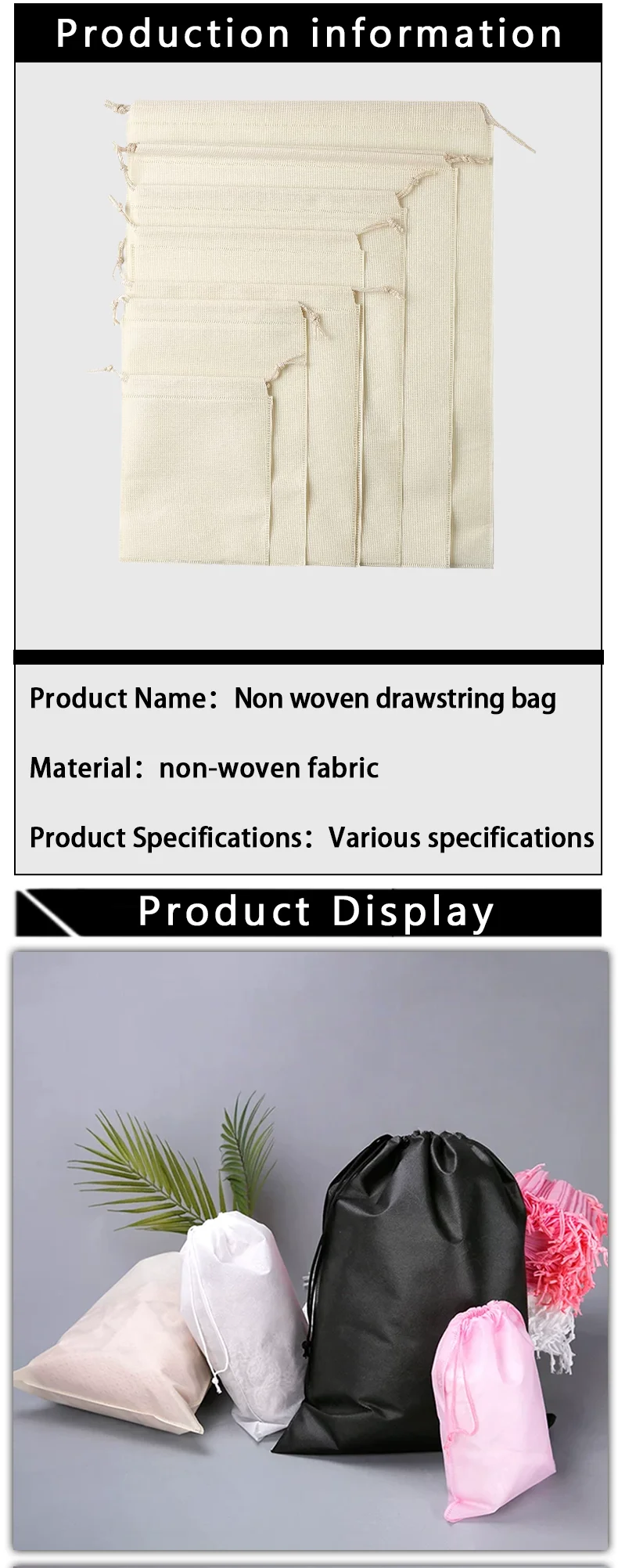 50 Stück Vliesstoff-Aufbewahrungsbeutel mit Kordelzug, Kleidungs- und Schuhverpackungsbeutel, unterstützt individuelle Logos – Detail 2