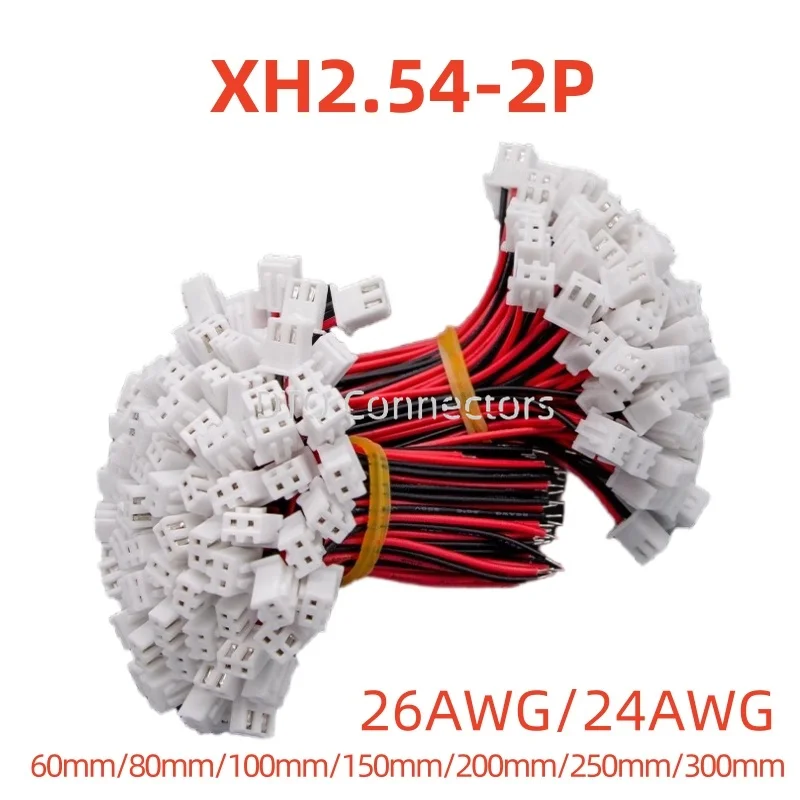 

100Pcs JST XH 2.54mm 2Pin XH2.54 Wire Cable Connector Pitch Male Plug Socket Wire Length 26AWG 24AWG