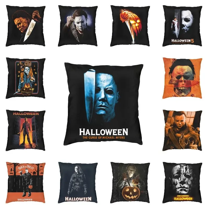 Halloween Michael Myers Cushion Cover Polyester Horror Movie Character Throw Pillow Case for Sofa Square Pillowcase Decoration