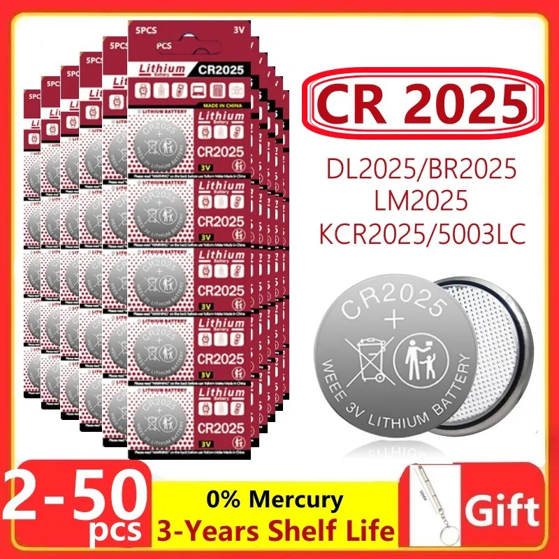 2PCS-60PCS 3V CR2025 Lithium Button Battery DL2025 BR2025 5003LC LM2025 CR 2025 Coin Cell Watch Batteries for Toys Clock Compute