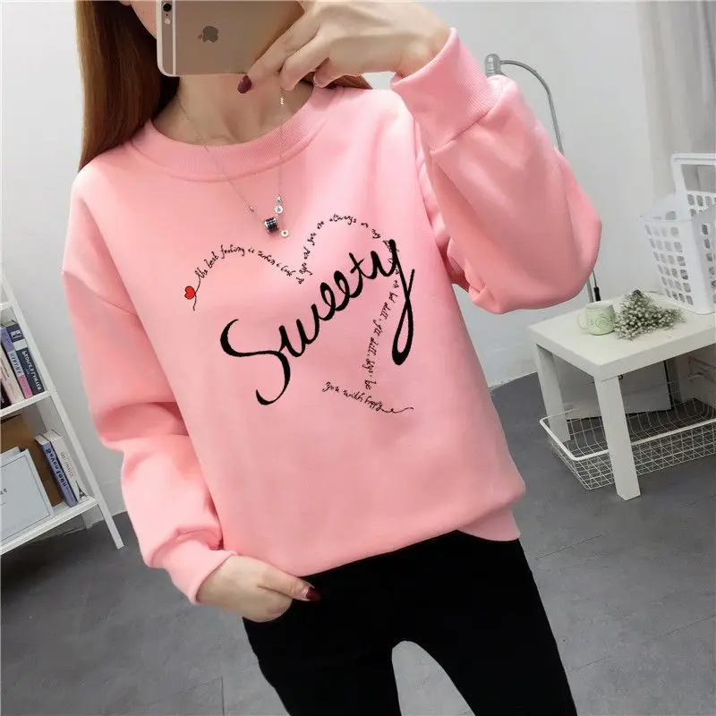 Korean Letter Geometric Printing Autumn Winter Lantern Long Sleeve Pullover Women\'s Clothing Round Neck All-match Hoodies Tops