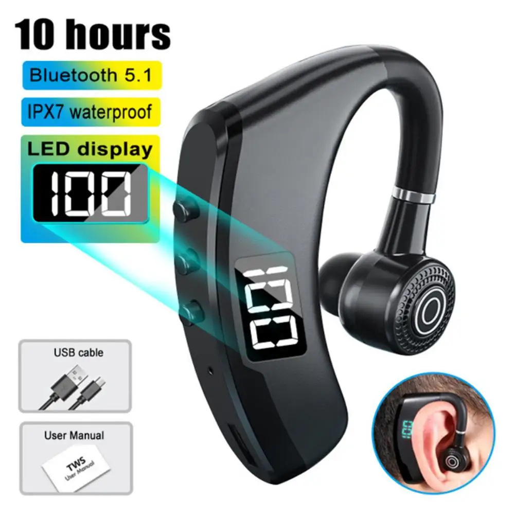 V9 Pro Wireless Earphones Bluetooth-compatible Headset Hands-free Earhook Noise Control Stereo Music Headphone With Microphone