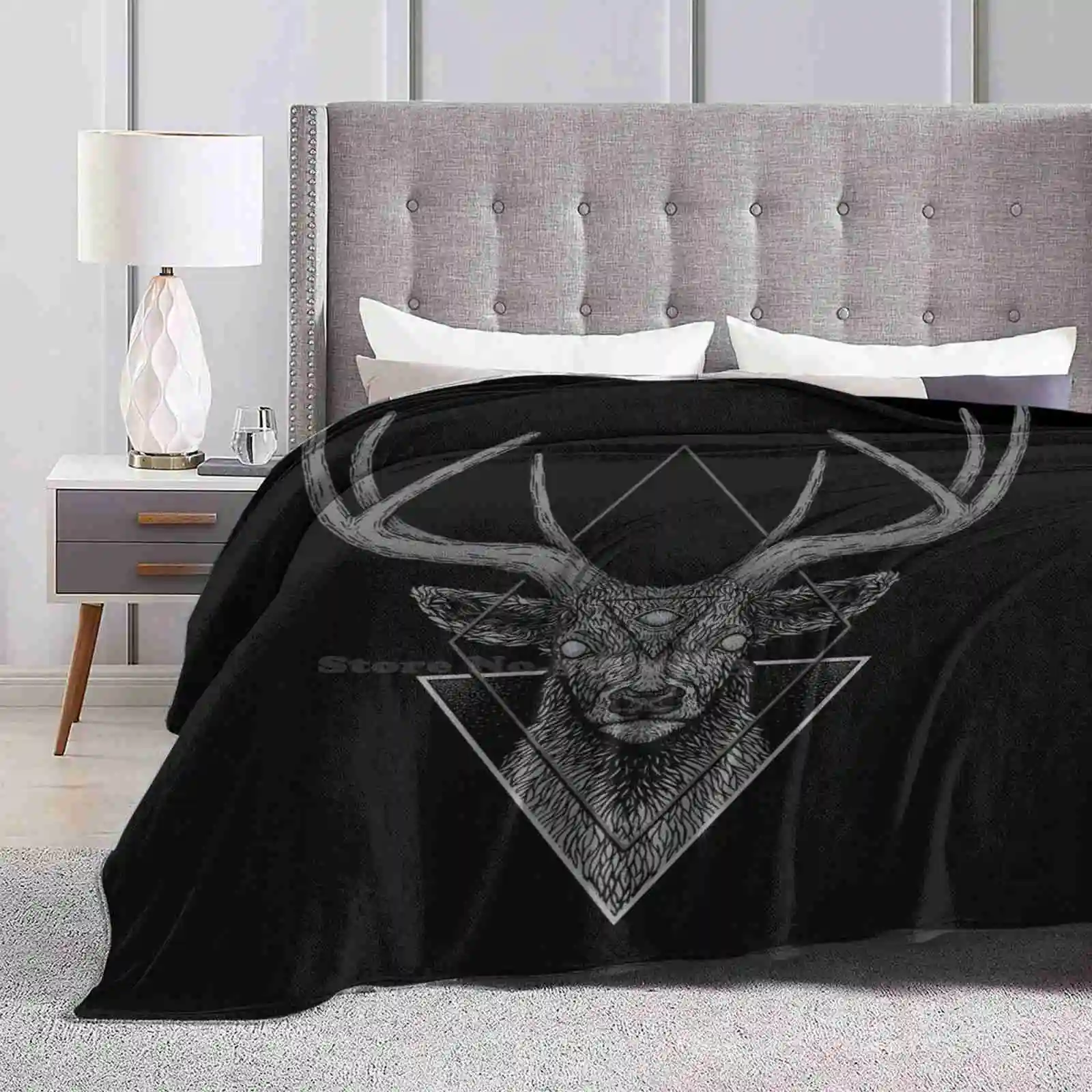 Dark Deer Air Conditioning Soft Blanket Dark Animal Geometrical Moose Elk Reindeer Occult Deniart