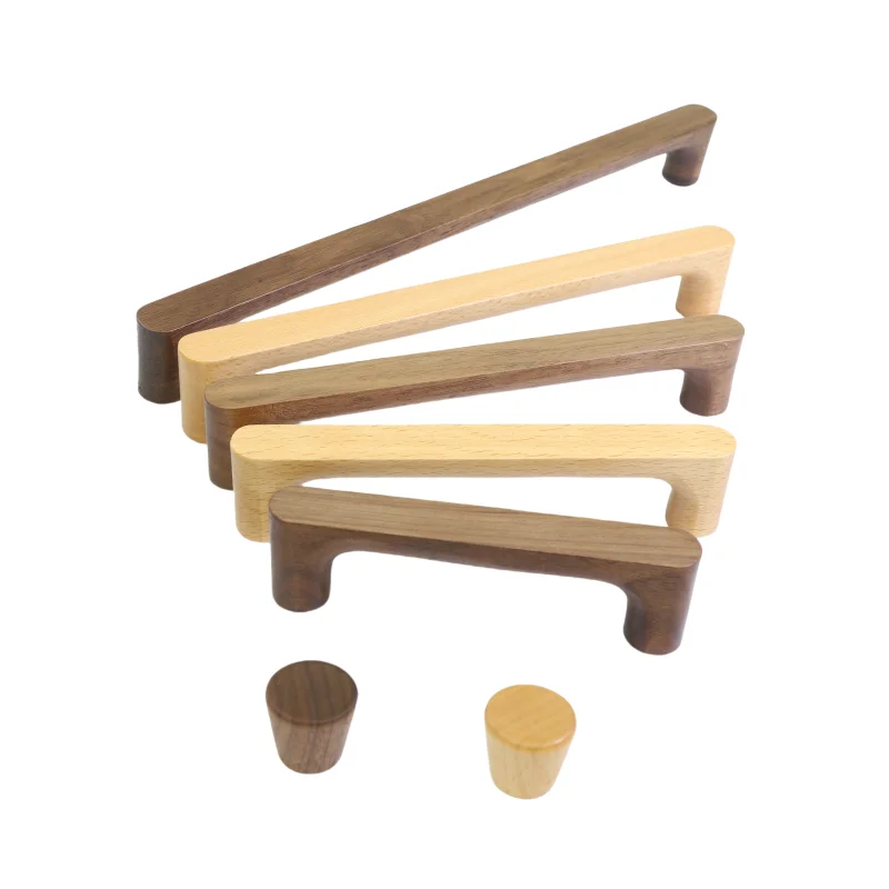 Nordic Wooden Cabinet Handles Beech Wood Wardrobe Pulls Walnut Cabinet Door Knobs Kitchen Drawer Pulls For Furniture Hardware