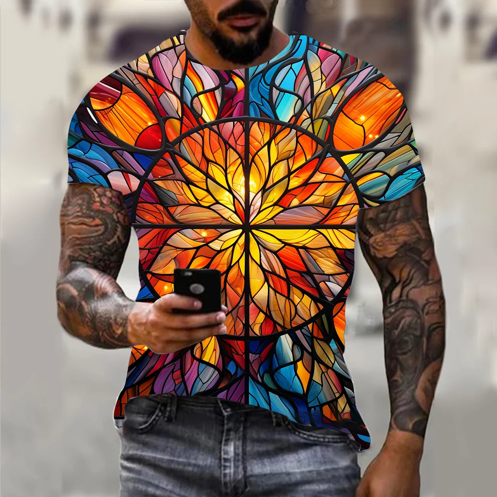 Colorful Men\'s T-Shirt for Men Clothing Y2K Graphic 3D Print Oversized Tee Summer Tops Short Sleeve Fashion Casual Streewear