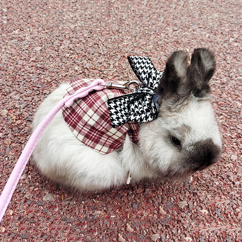 Newest Rabbit Harness and Leash Set with Necktie for Small Animals Bunnies Pet Outdoor Walking Supplies Cothes for Rabbits