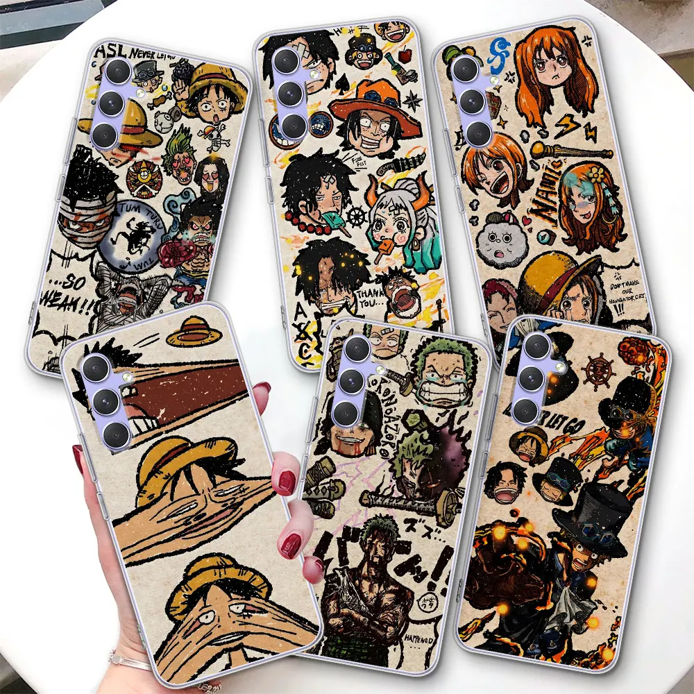 ONE PIECE Comic Case for Samsung Galaxy A15 A54 A21s A55 A12 A34 A51 A24 A14 A33 A52 A25 A31 A35 A71 A13 Transparent Phone Cover