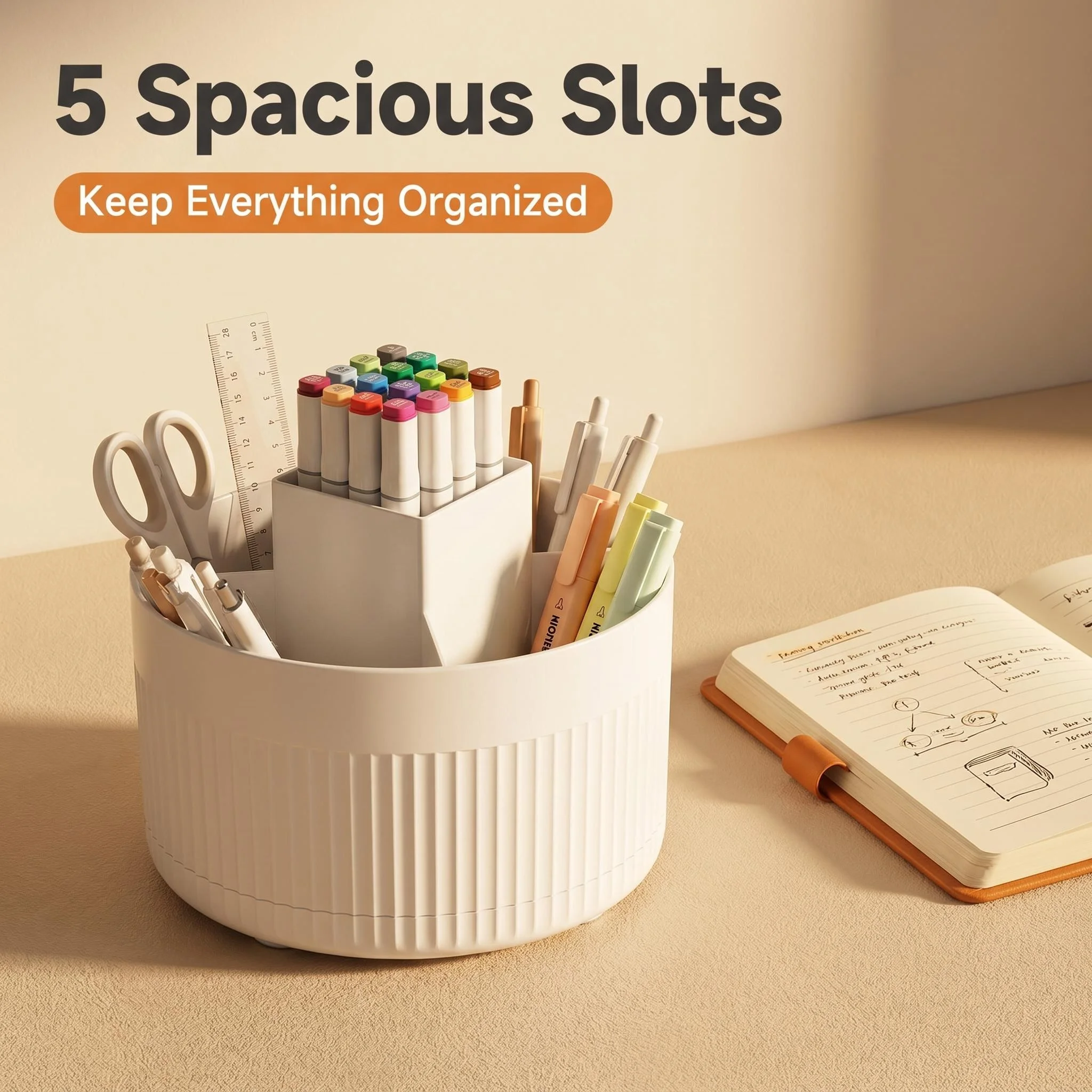 360 Rotating Plastic Desk Pen Organizer with 5 Slots, Dual-Purpose Art Supply Pencil Cup for Office, School, Home view 3