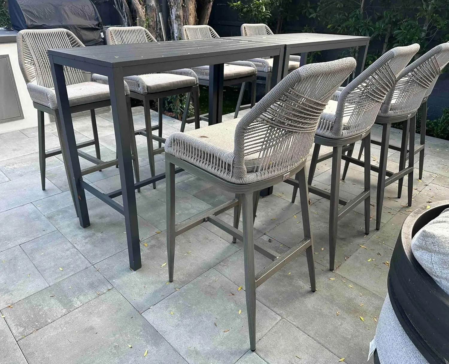 

Counter Height Bar Stools Set of 4 Woven Aluminum Modern Barstools with Back and Arms for Patio Balcony Pool Accent Outdoor