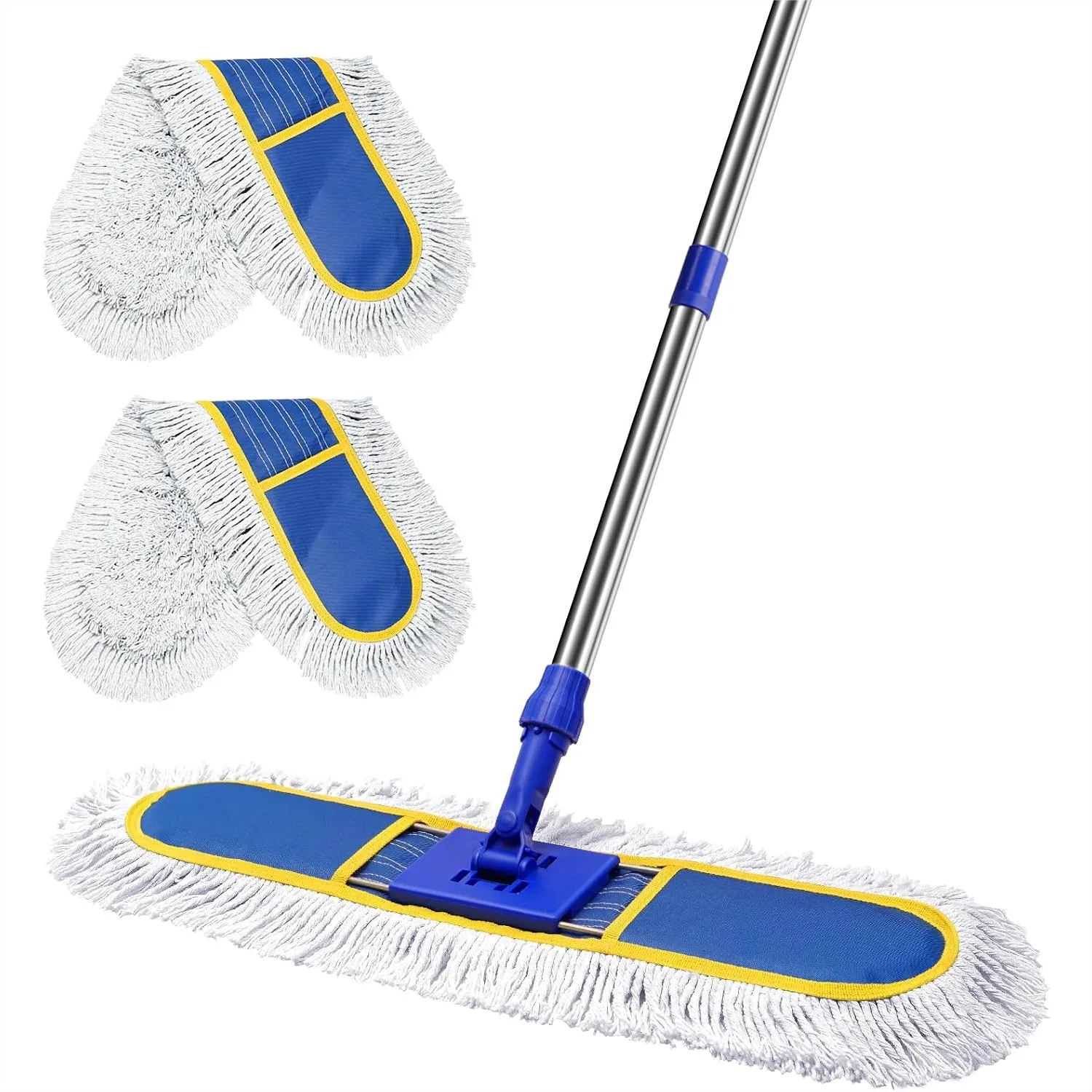 

29.5" Commercial Dust Mop for Floor Cleaning, Heavy Duty with 2 Cotton Reusable Pads, 61" Handle for Hardwood, Tile, Marble