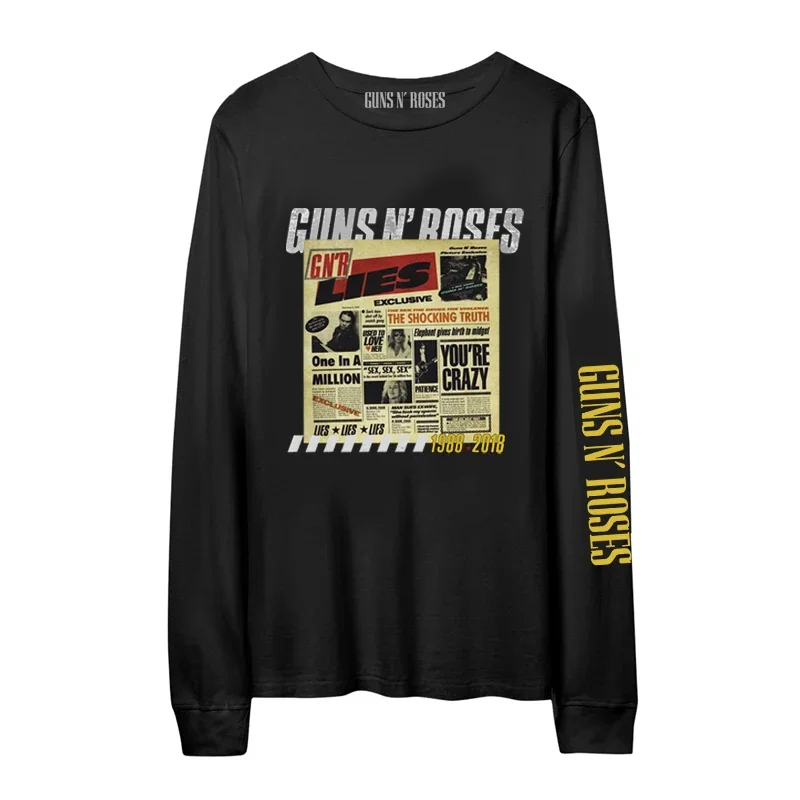 Mens Fashion Guns N Roses Tshirts Vintage Long Sleeve Tee Tops GnR Rock T-shirt Men Loose Oversized Streetwear T-shirts