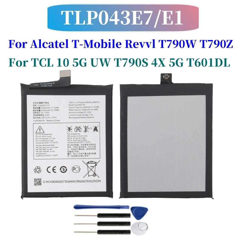 New 4500mAh TLP043E1 TLP043E7 Battery For Alcatel T-Mobile Revvl T790W T790Z for TCL 10 5G UW T790S 4X 5G T601DL Mobile Phone