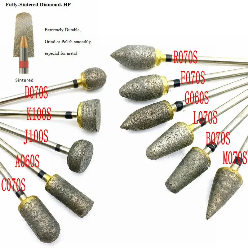 High Quality Full Sintered Diamond HP Polisher Grinder for Polishing Trimming Drill 2.35mm Shank Dental HP Burs 70/80 Mesh