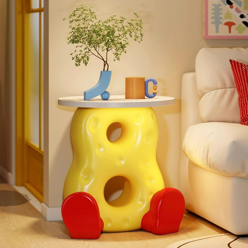 

Cheese creative sofa side living room small apartment tea table dopamine cute cartoon bedroom cream wind shelf