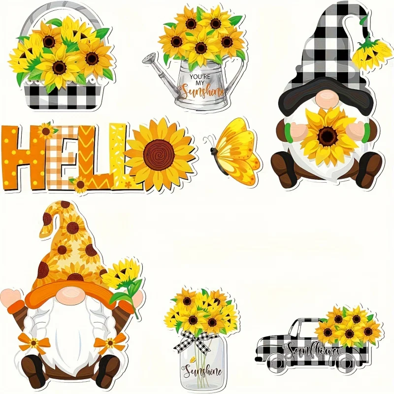 8pcs Magnets Gnomes Sunflower Butterfly Truck Magnetic Stickers Hello Autumn Fridge Magnet Decals for Autumn Holiday Flow